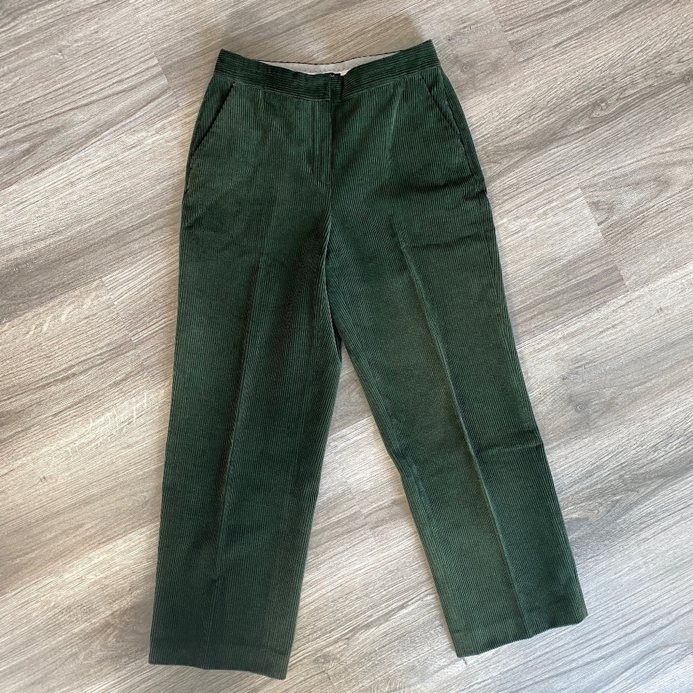 Massimo Dutti Green Corduroy Straight Pants